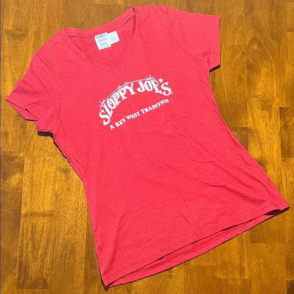 Ladies Sloppy Joe's Key West V-neck Tee Cardinal Red Heather